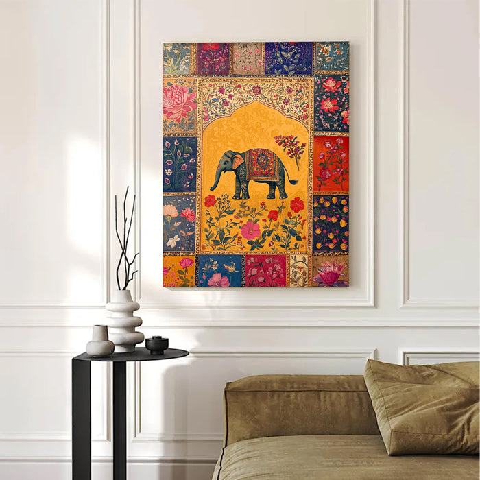 Portrait Stretched Canvas Elephant Peacock Lotus Beautiful Wall Art Print Décor Printed on Canvas Stretched on Wood 41x56 cm