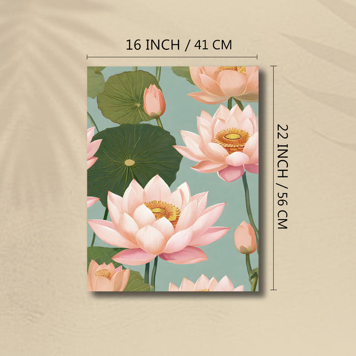 Portrait Stretched Canvas Lotus Floral Indian Classic Madhubani Wall Art Print Décor Printed on Canvas Stretched on Wood 41x56 cm