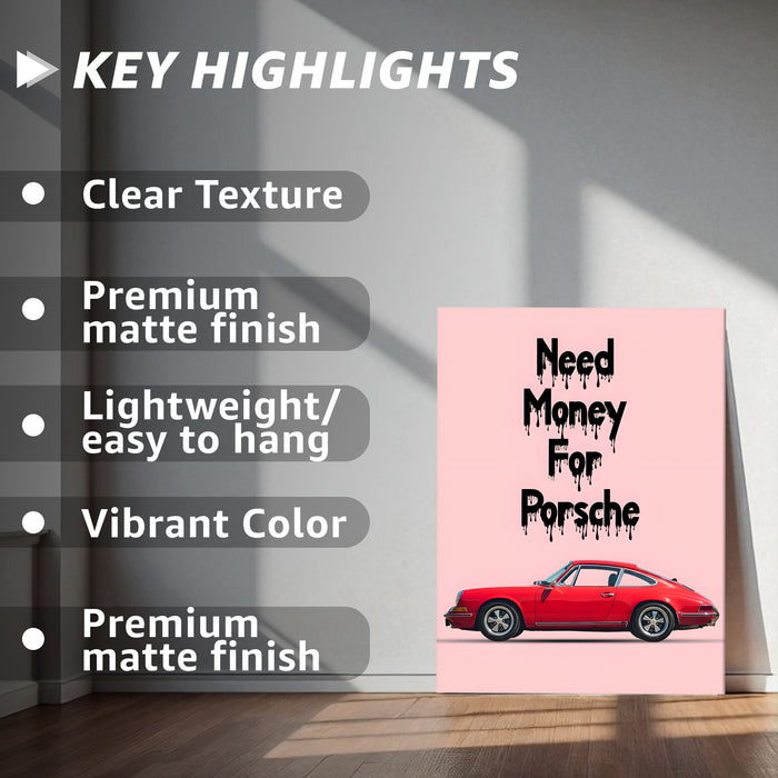 Motivational Car Stretched Canvas Painting Automotive Wall Art with Retro Car Illustration and Classic Vintage Wall Art 41x56 cm