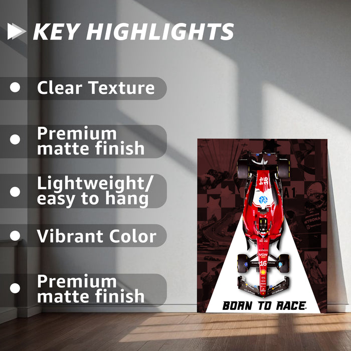 Motivational Racing Car Stretched Canvas Painting Print for Automotive Wall Art, Car Racing Fan Wall Art 41x56 cm