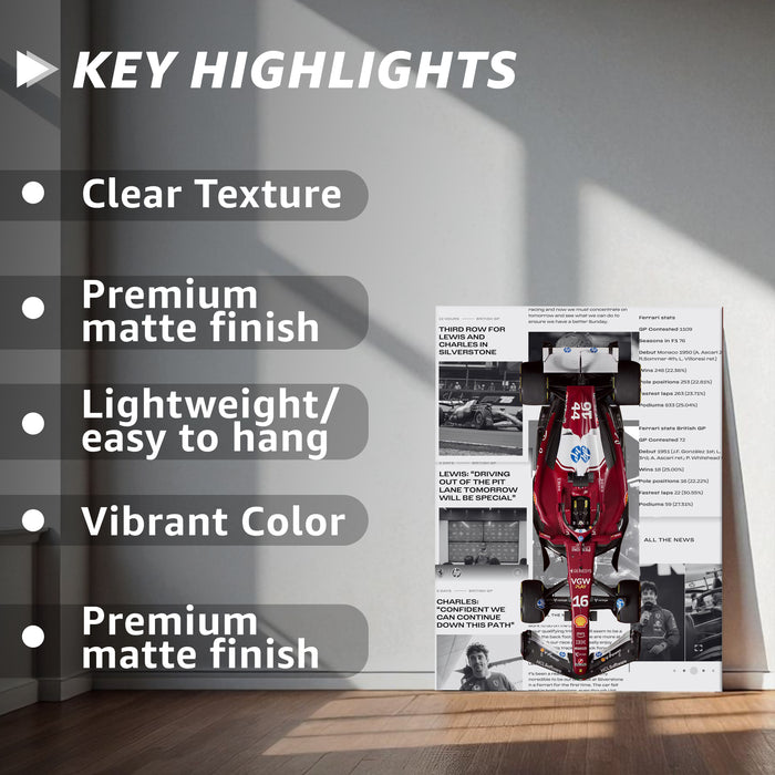 Motivational Car Stretched Canvas Painting Print for Car Racing Fans, Automotive Wall Art for Men Room 41x56 cm