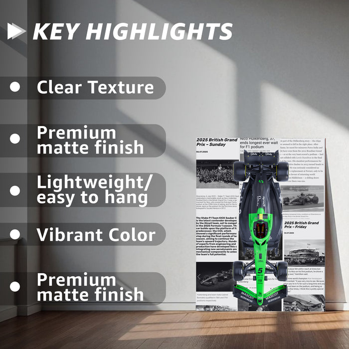 Motivational Car Stretched Canvas Painting Print for Car Racing Fans, Automotive Wall Art for Men Room 41x56 cm