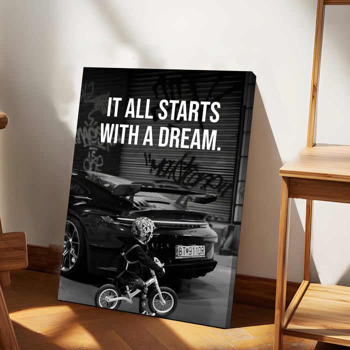Motivational Car Stretched Canvas Painting Automotive Wall Art with Retro Car Illustration and Classic Vintage Wall Art 41x56 cm