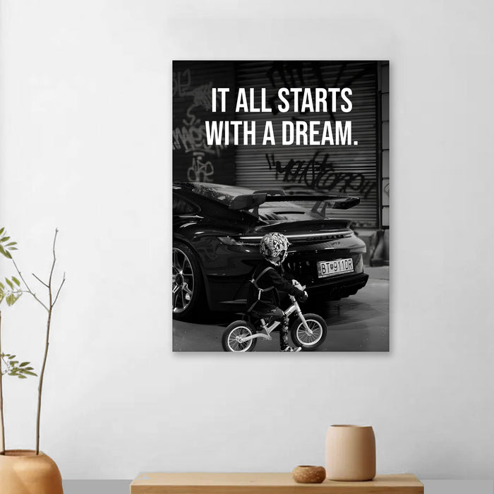 Motivational Car Stretched Canvas Painting Automotive Wall Art with Retro Car Illustration and Classic Vintage Wall Art 41x56 cm
