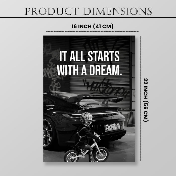 Motivational Car Stretched Canvas Painting Automotive Wall Art with Retro Car Illustration and Classic Vintage Wall Art 41x56 cm