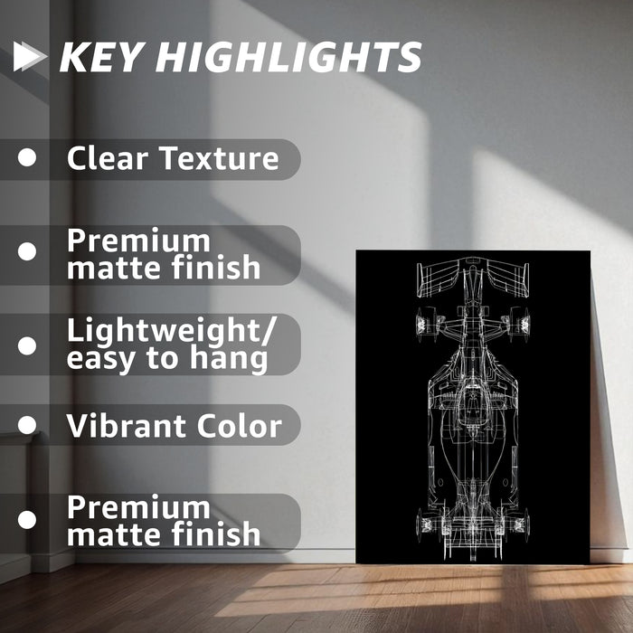 Motivational Racing Car Stretched Canvas Painting Print for Automotive Wall Art, Car Racing Fan Wall Art 41x56 cm