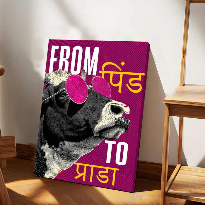 Contemporary Cow Stretched Canvas Painting Print for Wall Art, Wall Art Motivational Stretched Canvas Prints 41x56 cm