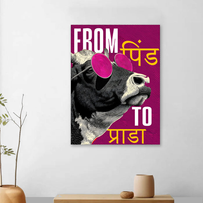 Contemporary Cow Stretched Canvas Painting Print for Wall Art, Wall Art Motivational Stretched Canvas Prints 41x56 cm