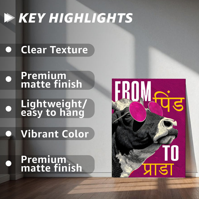 Contemporary Cow Stretched Canvas Painting Print for Wall Art, Wall Art Motivational Stretched Canvas Prints 41x56 cm