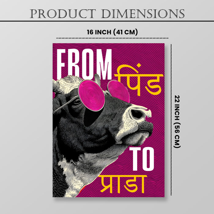 Contemporary Cow Stretched Canvas Painting Print for Wall Art, Wall Art Motivational Stretched Canvas Prints 41x56 cm