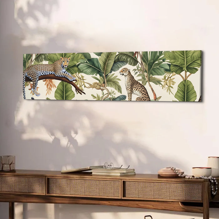 Stretched Canvas Painting Mughal Pichwai Elephant Garden Art Traditional Indian Wall Decor 30x117 cm