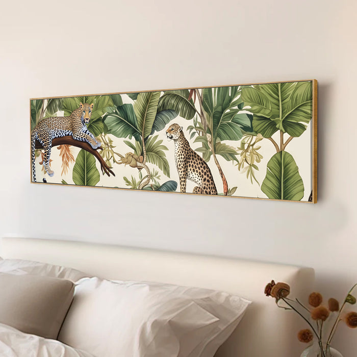 Stretched Canvas Painting Mughal Pichwai Elephant Garden Art Traditional Indian Wall Decor 30x117 cm