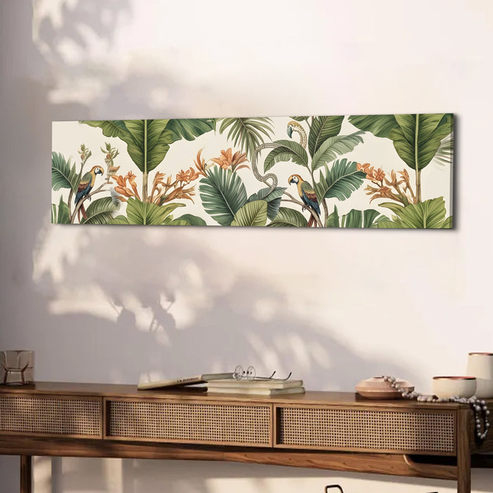 Stretched Canvas Painting Mughal Pichwai Elephant Garden Art Traditional Indian Wall Decor 30x117 cm