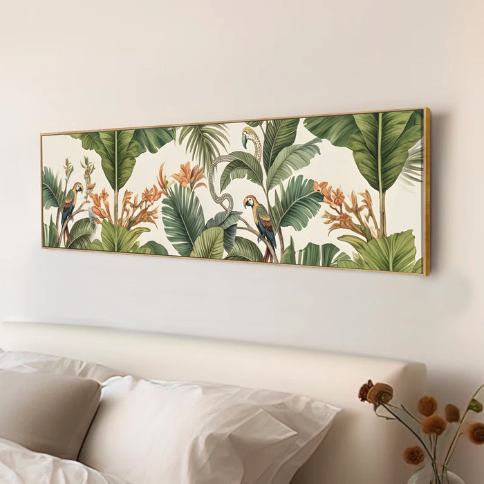 Stretched Canvas Painting Mughal Pichwai Elephant Garden Art Traditional Indian Wall Decor 30x117 cm