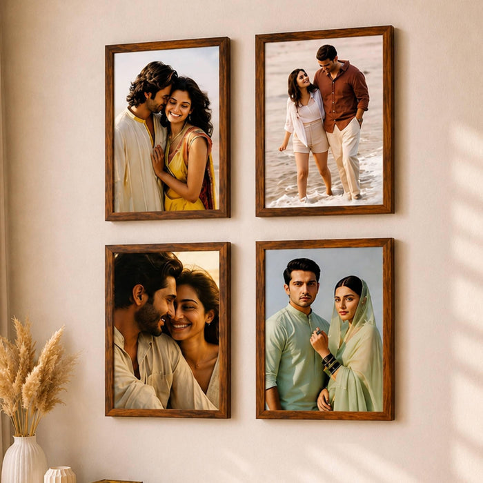 Wooden Photo Frame for living room, Aesthetic Cave Design Photo Frames for Photograph, Art Work, Certificates Set of 4
