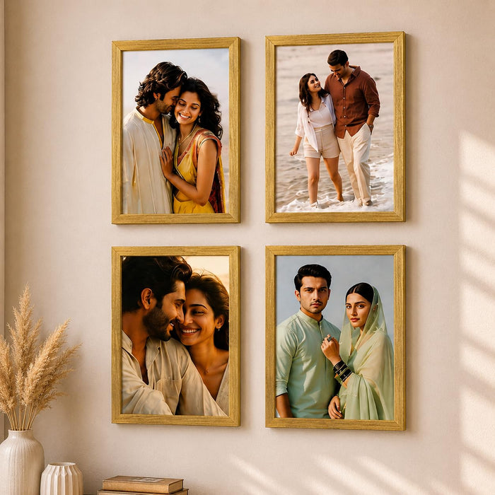 Wooden Photo Frame for living room, Aesthetic Cave Design Photo Frames for Photograph, Art Work, Certificates Set of 4