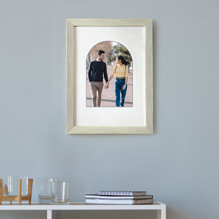 Engineered Wood Elegant Designed White Individual Photo Frame With Mat, Wall Mount.