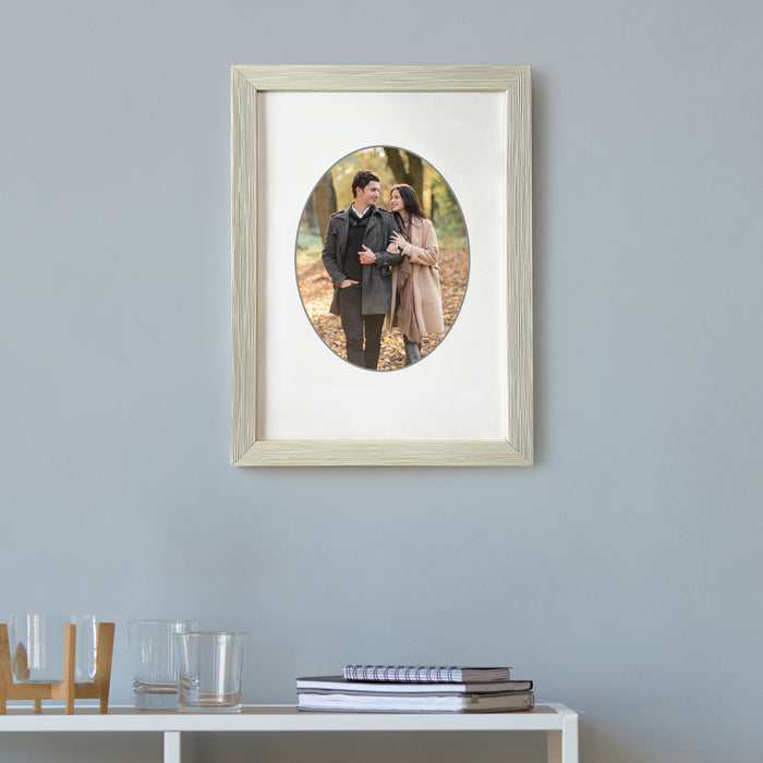 Engineered Wood Elegant Designed White Individual Photo Frame With Mat, Wall Mount.