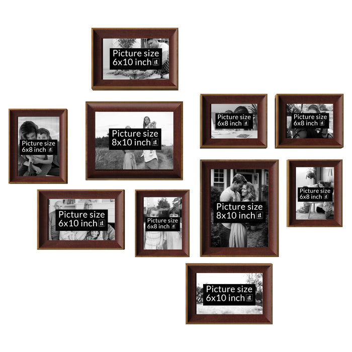 Art Street Set of 10 Warmth Premium 3D Photo Frame for Home Decor. Brown, 6x8, 6x10, 8x10 Inches)