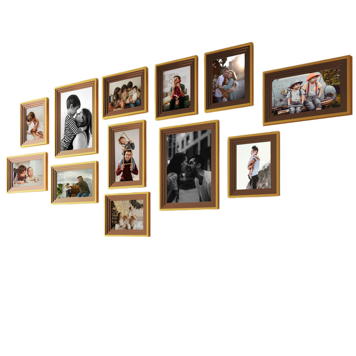 Art Street Set of 12 Savor Premium 3D Wooden Collage Photo Frame for Home Decoration (Brown-Gold, 8x12, 6x10, 5x7, 8x10 Inches)