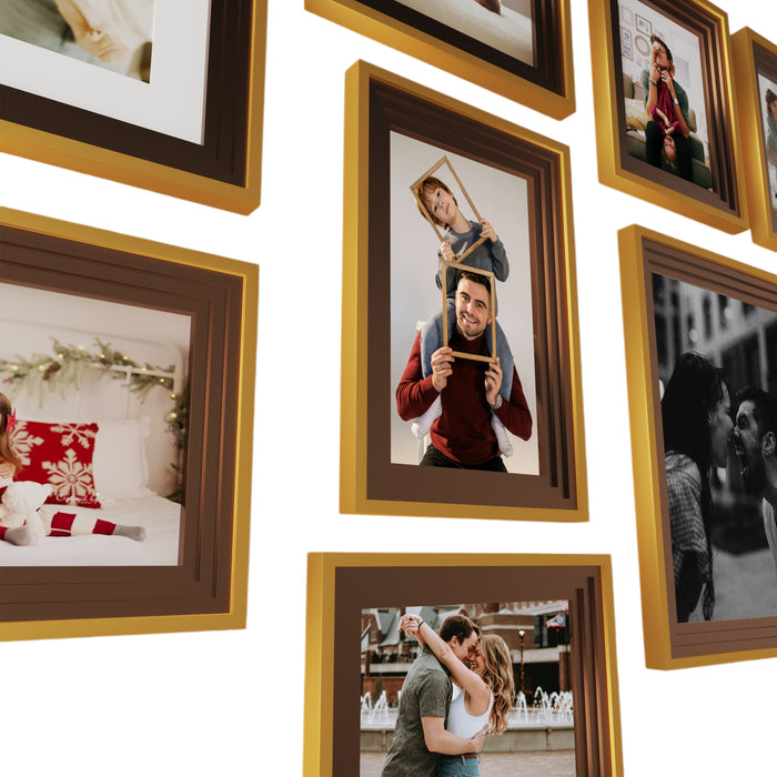 Art Street Set of 12 Savor Premium 3D Wooden Collage Photo Frame for Home Decoration (Brown-Gold, 8x12, 6x10, 5x7, 8x10 Inches)