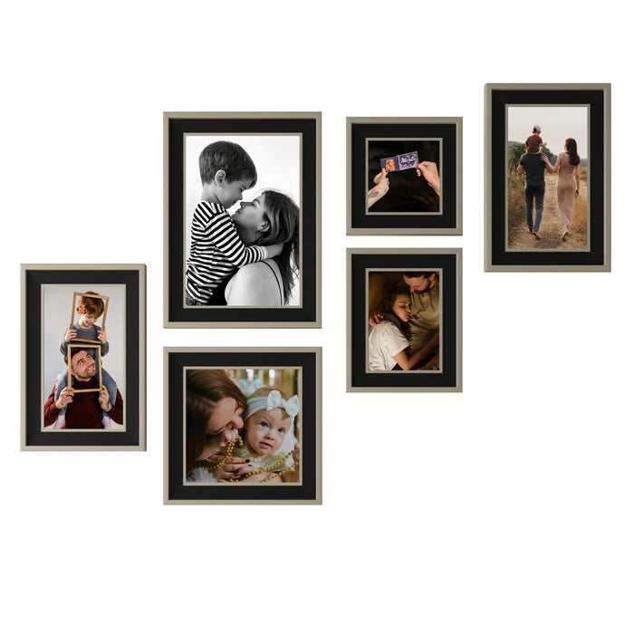 Art Street Set-of 6 Bait Premium 3D Photo Frame for Home Décor (Black-Silver, 8"x12", 6"x10", 8"x8", 5"x5", 5"x7" )