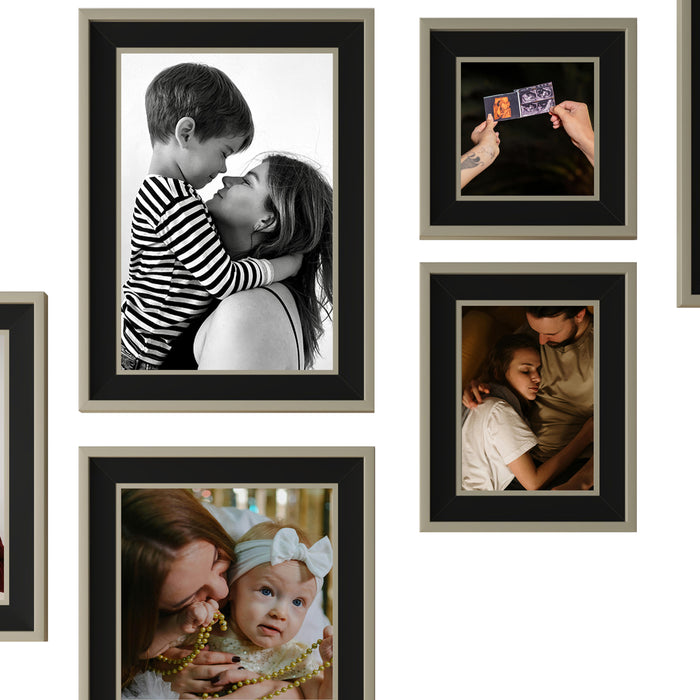 Art Street Set-of 6 Bait Premium 3D Photo Frame for Home Décor (Black-Silver, 8"x12", 6"x10", 8"x8", 5"x5", 5"x7" )