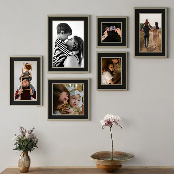 Art Street Set-of 6 Bait Premium 3D Photo Frame for Home Décor (Black-Silver, 8"x12", 6"x10", 8"x8", 5"x5", 5"x7" )