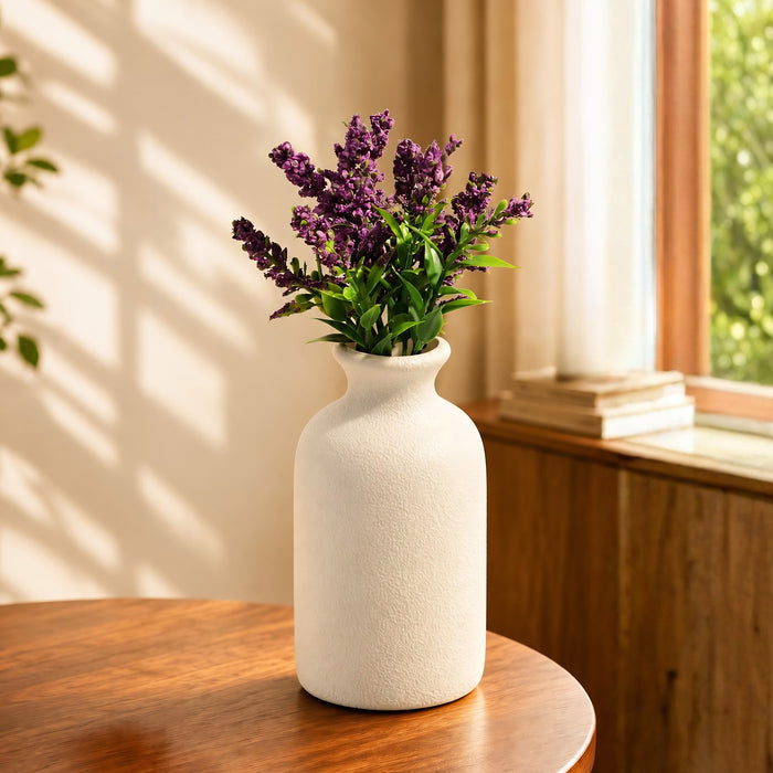 Off-White Plastic Bottle Vase, Home Decor, Tabletop Decorative Vase, Living Room, Bedroom, Office, Flower Vase, (5x3 Inch)