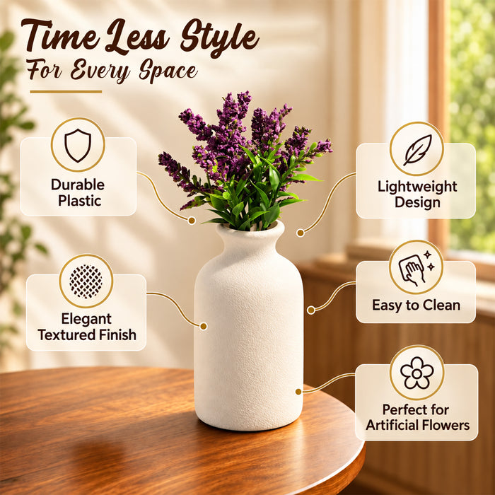 Off-White Plastic Bottle Vase, Home Decor, Tabletop Decorative Vase, Living Room, Bedroom, Office, Flower Vase, (5x3 Inch)