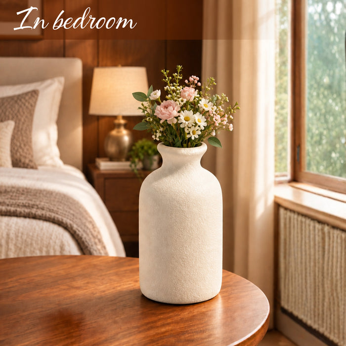 Off-White Plastic Bottle Vase, Home Decor, Tabletop Decorative Vase, Living Room, Bedroom, Office, Flower Vase, (5x3 Inch)