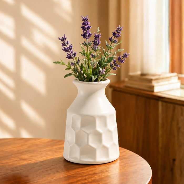 White Plastic Tabletop Flower Vase, Home Decor, Living Room, Bedroom, Office, Decorative Flower Vase, (5.2x4 Inch)
