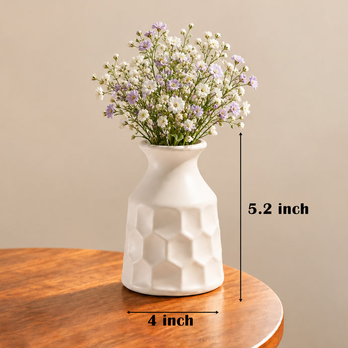 White Plastic Tabletop Flower Vase, Home Decor, Living Room, Bedroom, Office, Decorative Flower Vase, (5.2x4 Inch)