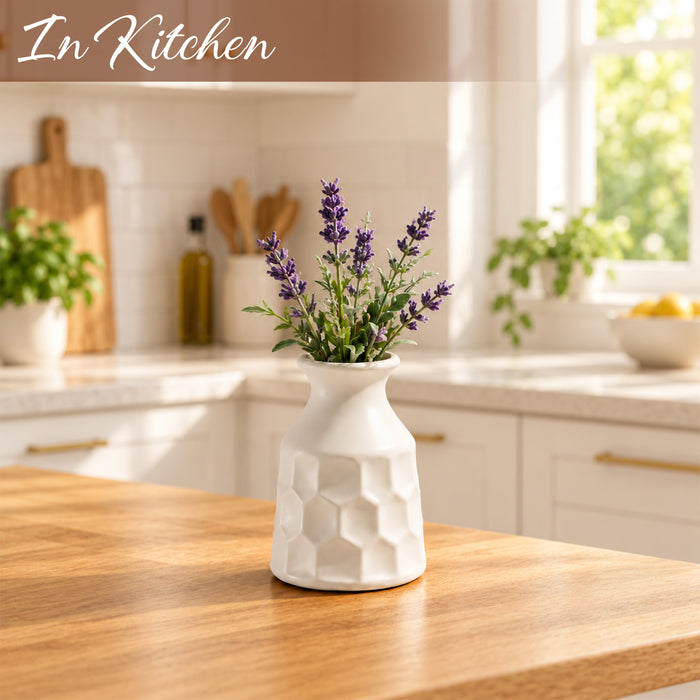 White Plastic Tabletop Flower Vase, Home Decor, Living Room, Bedroom, Office, Decorative Flower Vase, (5.2x4 Inch)