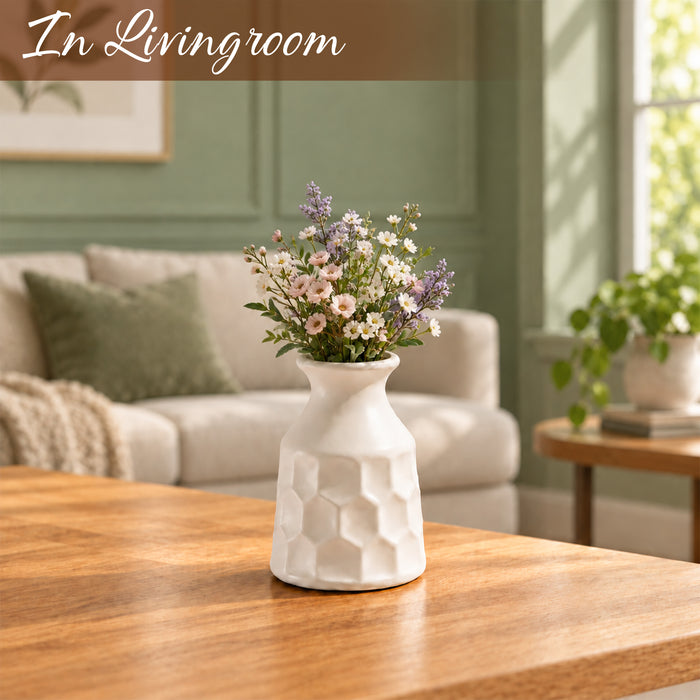 White Plastic Tabletop Flower Vase, Home Decor, Living Room, Bedroom, Office, Decorative Flower Vase, (5.2x4 Inch)