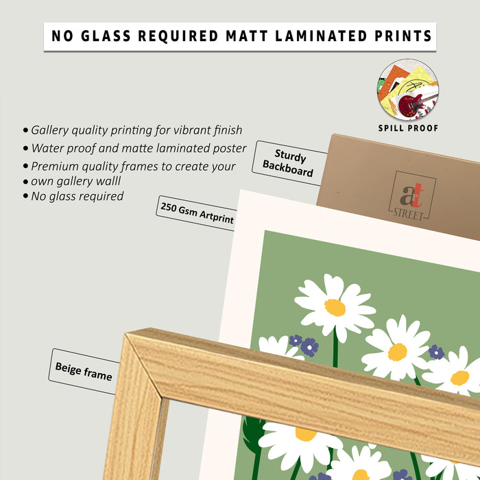 Framed Art Print Set of 3 Floral Turkish and Islamic Wall Art Prints Madhubani-Inspired Indian Prints Wall Hanging Frame Beige 25x48 cm