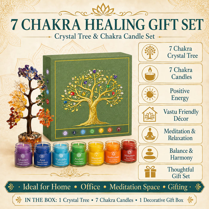 7 Chakra Crystal Tree & Candle Gift Hamper, Vastu Decorative Item with Scented Candles for Meditation & Home Decor (10x8.5 Inch)