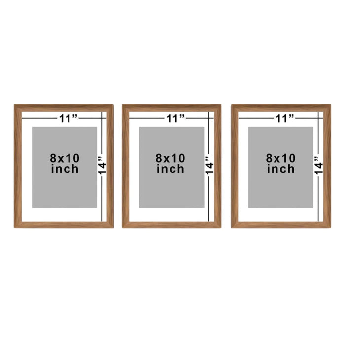 Venti Set of 3 Elite Wall Premium 3D Photo Frame Wood Brown  for Home & Wall Décor (Size - 11x14 Inch)