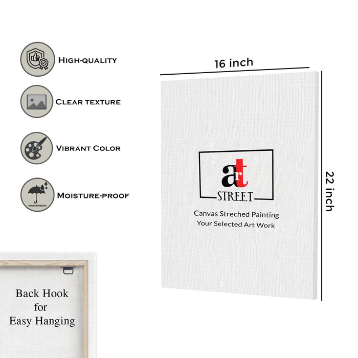 Portrait Stretched Canvas Lotus Floral Indian Classic Madhubani Wall Art Print Décor Printed on Canvas Stretched on Wood 41x56 cm