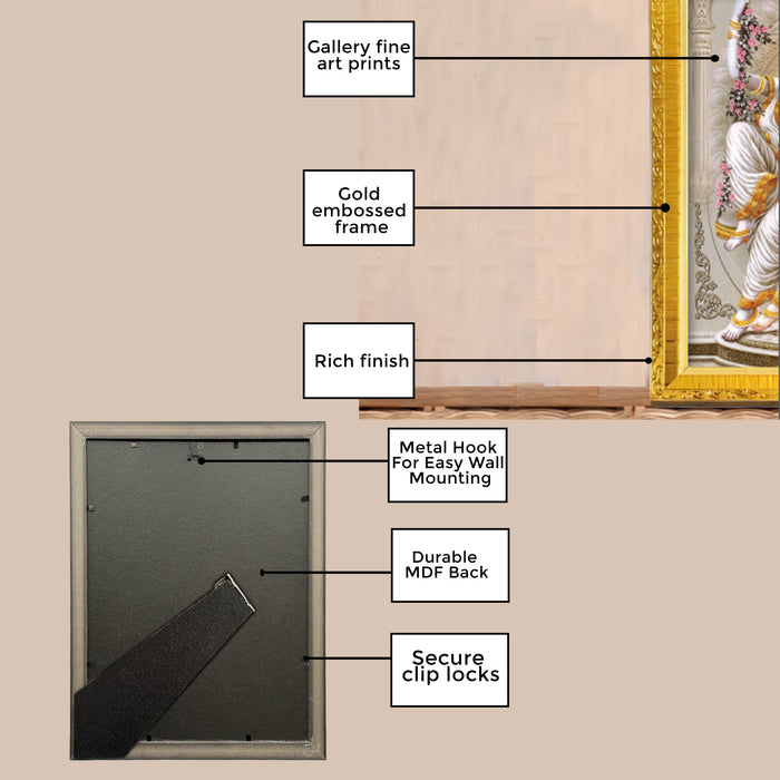 Lord Ram Lakshman Hanuman Religious Golden Photo Frame Stand able and Wall Hanging for Temple (13x18 cm)
