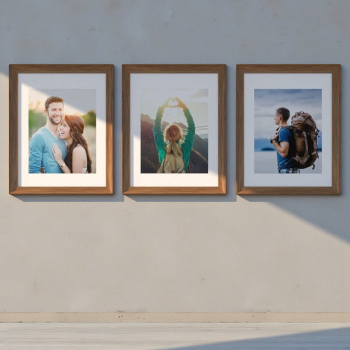 Venti Set of 3 Elite Wall Premium 3D Photo Frame Wood Brown  for Home & Wall Décor (Size - 11x14 Inch)