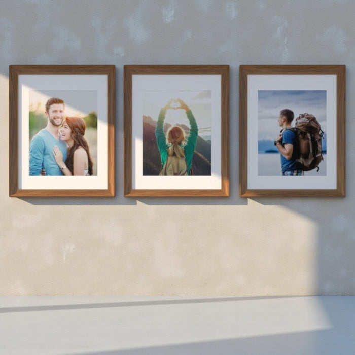 Venti Set of 3 Elite Wall Premium 3D Photo Frame Wood Brown  for Home & Wall Décor (Size - 11x14 Inch)