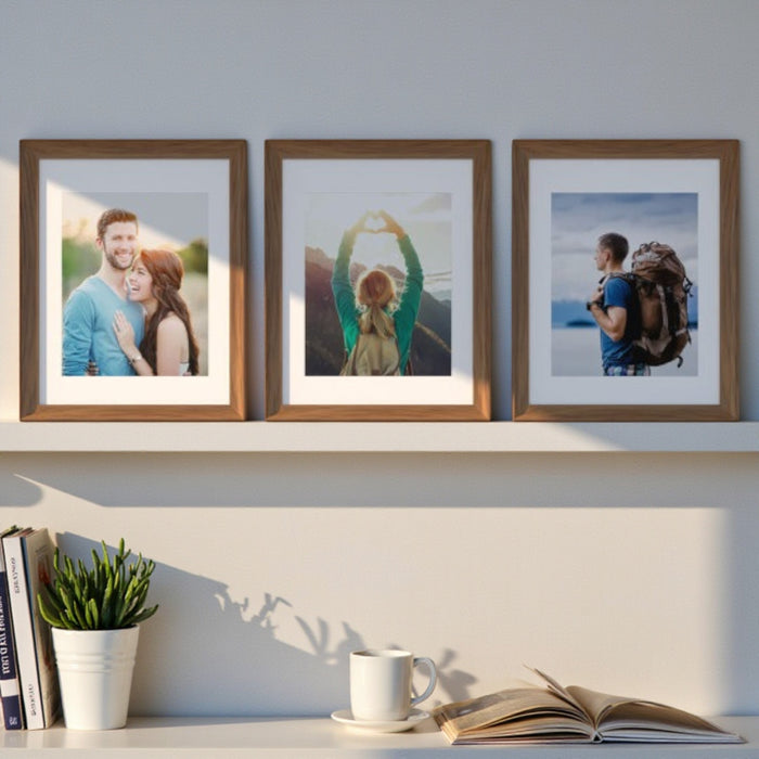 Venti Set of 3 Elite Wall Premium 3D Photo Frame Wood Brown  for Home & Wall Décor (Size - 11x14 Inch)