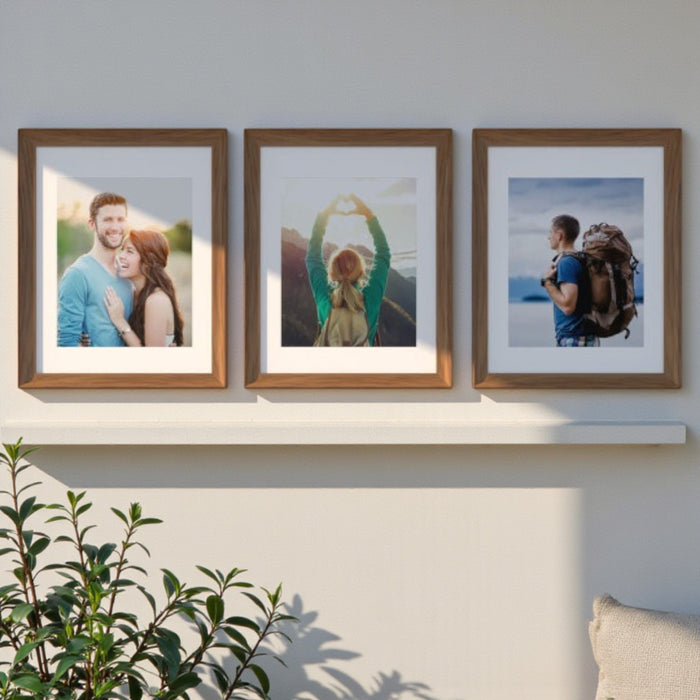 Venti Set of 3 Elite Wall Premium 3D Photo Frame Wood Brown  for Home & Wall Décor (Size - 11x14 Inch)