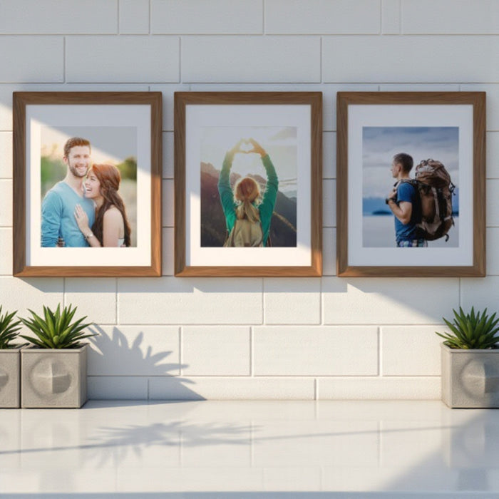 Venti Set of 3 Elite Wall Premium 3D Photo Frame Wood Brown  for Home & Wall Décor (Size - 11x14 Inch)