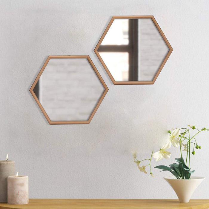Decorative Hexagonal Shape Golden Wall Mirror for Living Room Size- 12" x 13.5" Inch