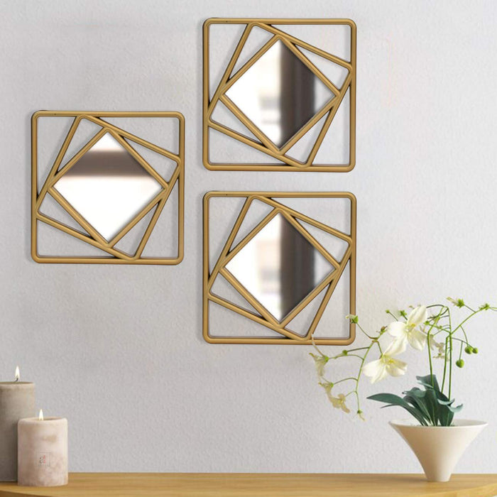 Golden Square Shape Decorative Wall Mirror For Home Decoration Size-10" x 10" Inch