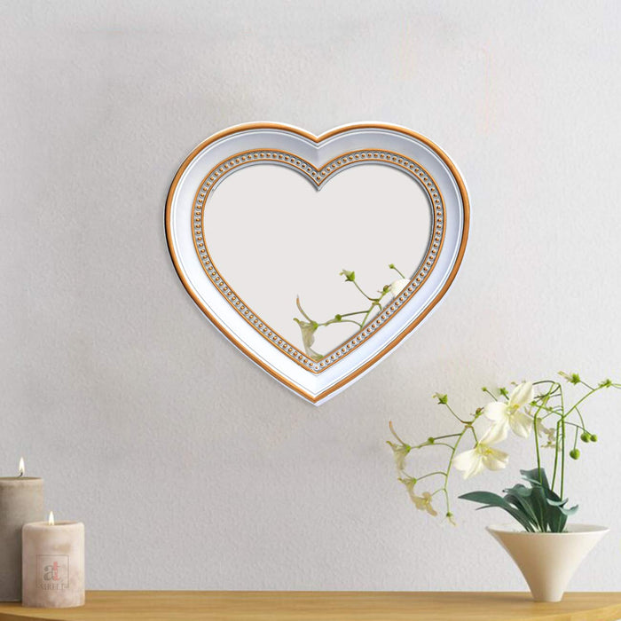 Decorative Heart Shape Golden Wall Mirror For Living Room Size-12" x 13.5" Inch