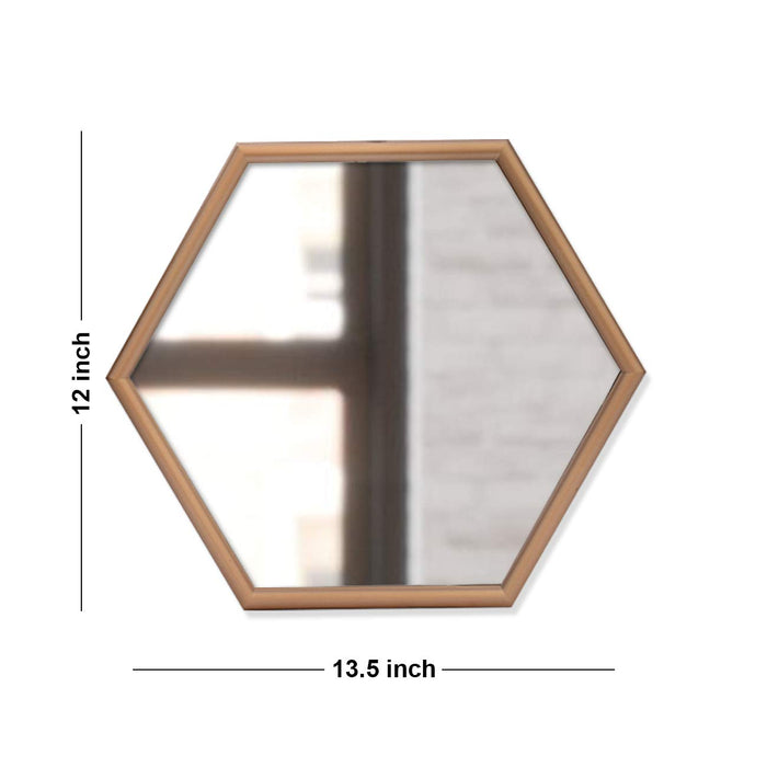 Decorative Hexagonal Shape Golden Wall Mirror for Living Room Size- 12" x 13.5" Inch