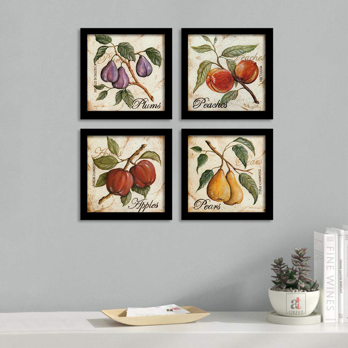 Fruits Printed Set Of 4 Black Framed Paper Art Prints Size - 9" x 9" Inch